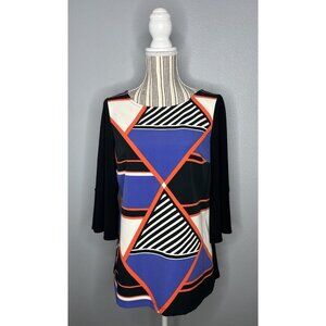 JOSEPH RIBKOFF size 6 Color block Stretch Jersey 3/4 Flutter Sleeve Zip Back